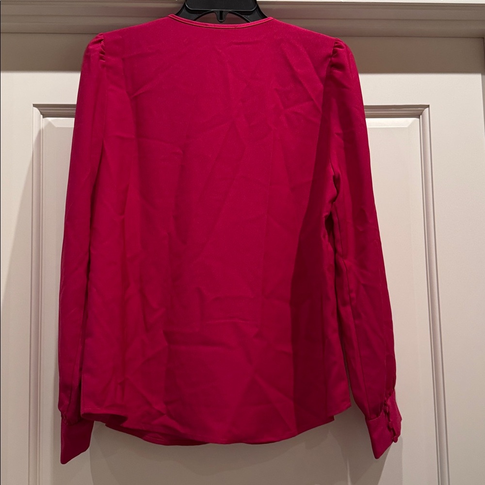 J. Crew Vibrant Pink Ruffle Blouse - Picture 2 of 5